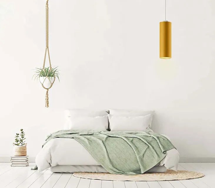 Nowoczesna lampa wisząca walec na złotym stelażu - P1-B55