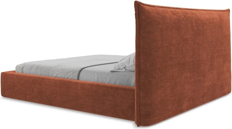 Tapicerowane łóżko dwuosobowe ze schowkiem ze stelażem 140x200 cm w kolorze terakoty Esala – Makamii