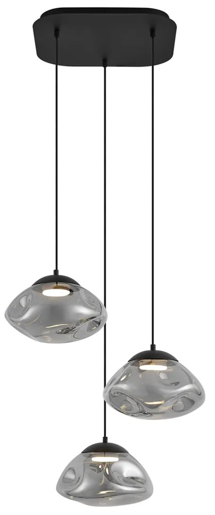 Designerska lampa wisząca czarna z przydymionym szkłem 3-źródła światła - GusDesignerski Oswietlenie wewnetrzne