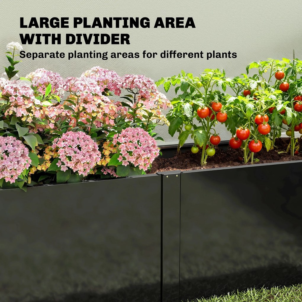 Outsunny Podwyższona Grządka z Ocynkowanej Stali 150 x 53 x 55 cm, Skrzynia na Rośliny z Przegrodą, Czarna | Aosom PL