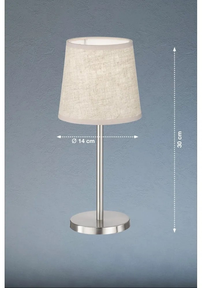 Lampa stołowa w beżowo-srebrnym kolorze z tekstylnym kloszem (wysokość 30 cm) Eve – Fischer &amp; Honsel