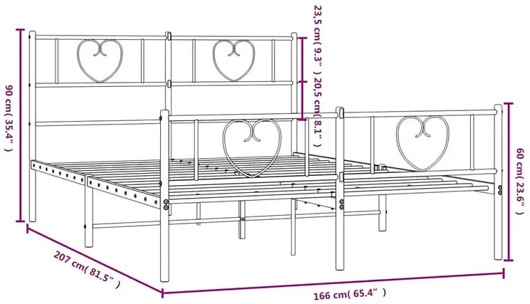Czarne metalowe łóżko małżeńskie 160x200cm - Veligo