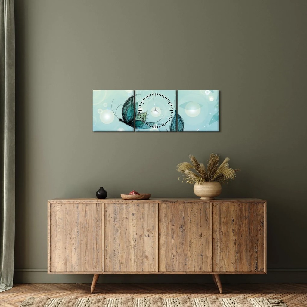 Obraz - Niebieskie motyle (z zegarem) (90x30 cm)
