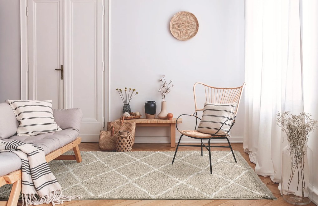 Dywan shaggy Blake romby beżowe koło 195 cm x 195 cm