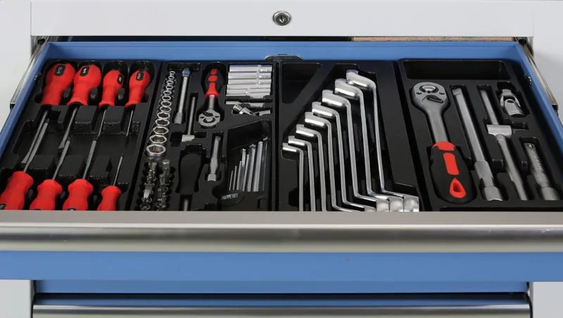 Szafka warsztatowa do blatu G2, 4 szuflady, 680 x 455 x 910 mm, niebieski