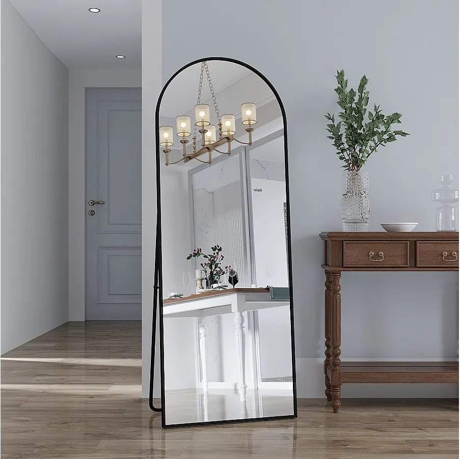 Lustro łukowe pełnej długości, 162 x 53 cm, pełnej długości, montowane na ścianie, lustro podłogowe, do salonu, czarne