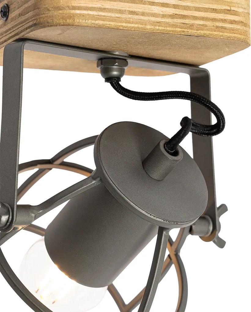 Industrialny reflektor ciemnoszary z drewnem regulowany - Arthur