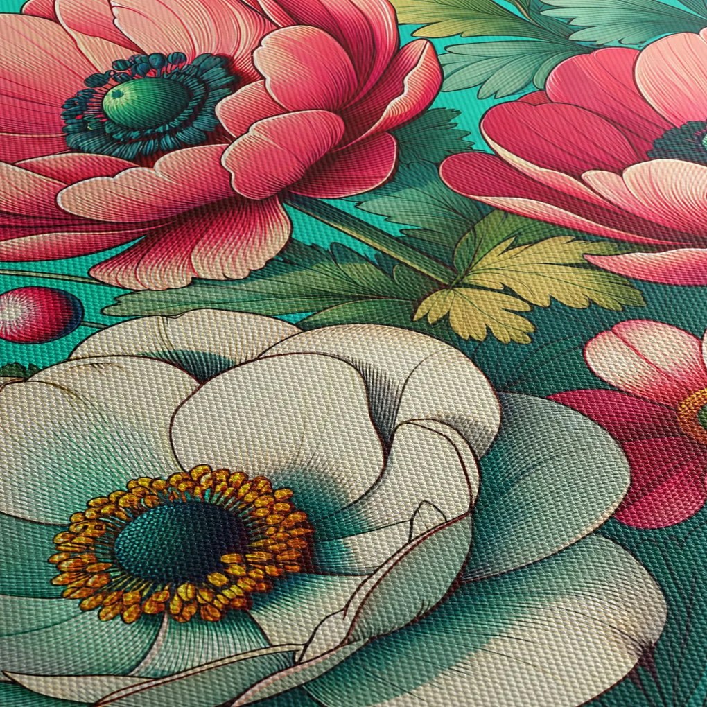 Obraz - Kwiaty na niebieskim tle (170x50 cm)