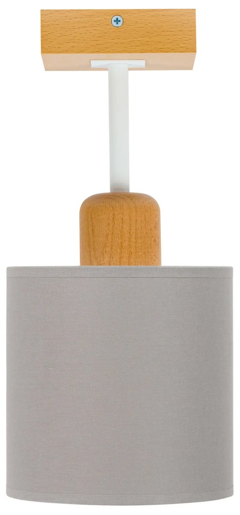 Szara lampa sufitowa, jednopunktowy spot CL-DWE10x10BU-GR z drewna E27