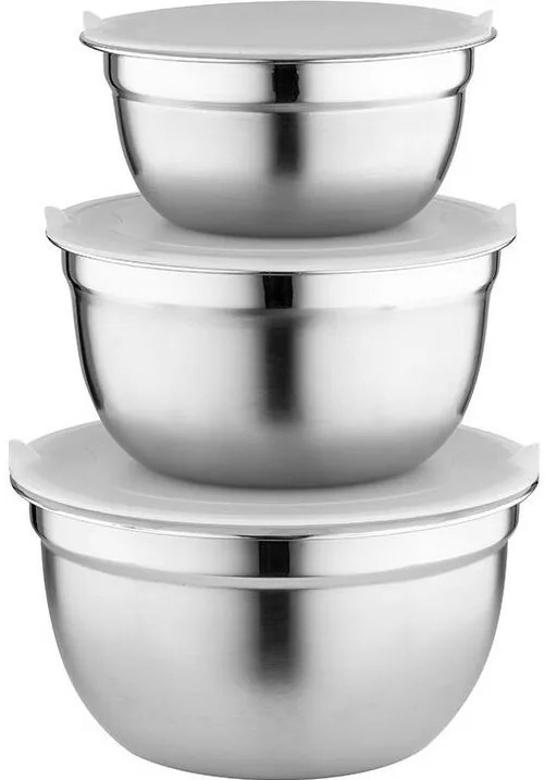Florina Zestaw 3 misek ze stali nierdzewnej zpokrywkami, srebrny