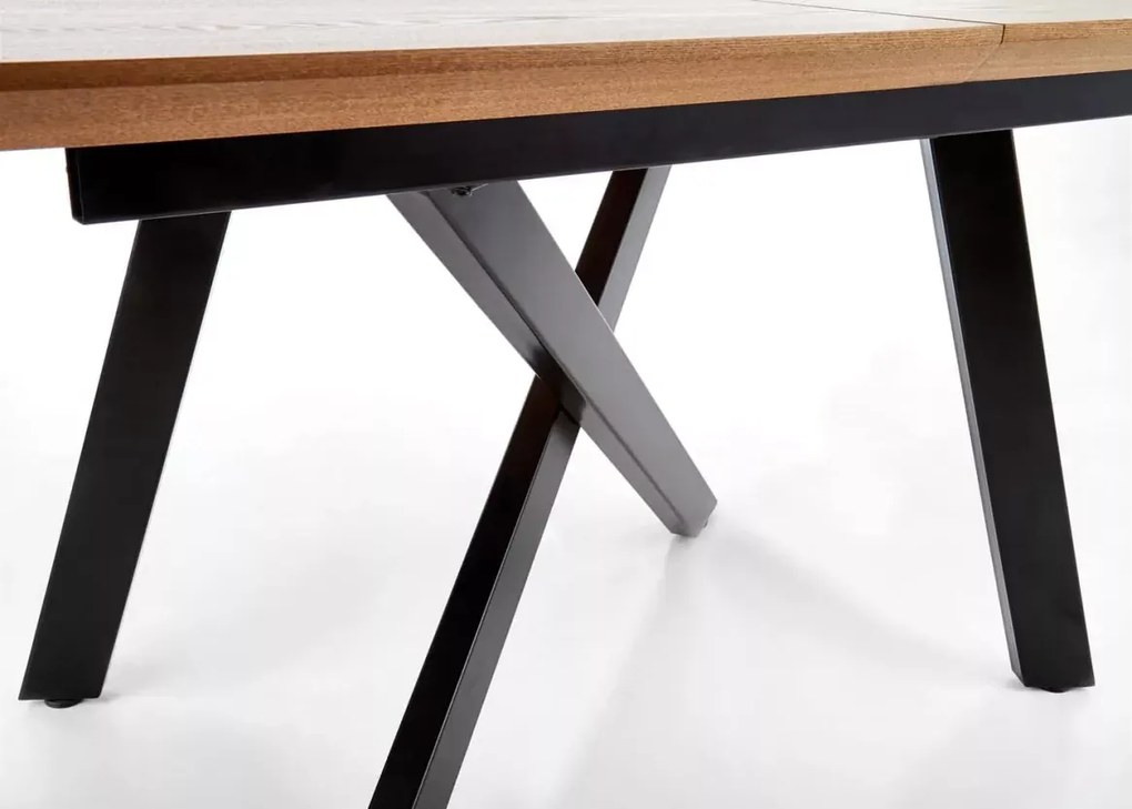 Nowoczesny rozkładany stół Capitalo 160-200 / 180-240 cm z blatem w kolorze dębu, metalowe czarne nogi