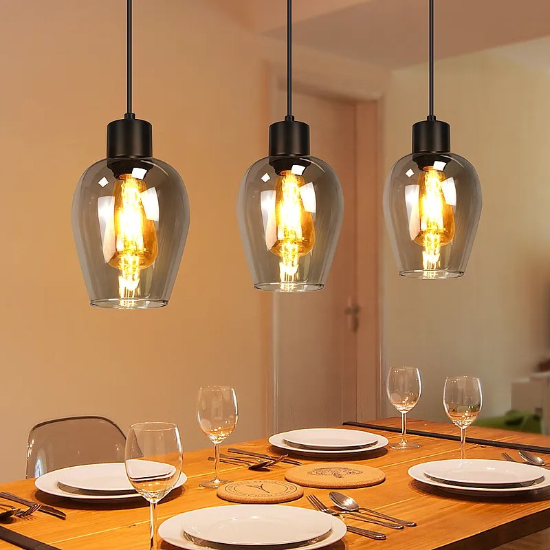 Lampa wisząca Nettlife Black Dining Table - Vintage, przydymione szkło, lampa wisząca E27 z pojedynczym płomieniem, bez źródła światła