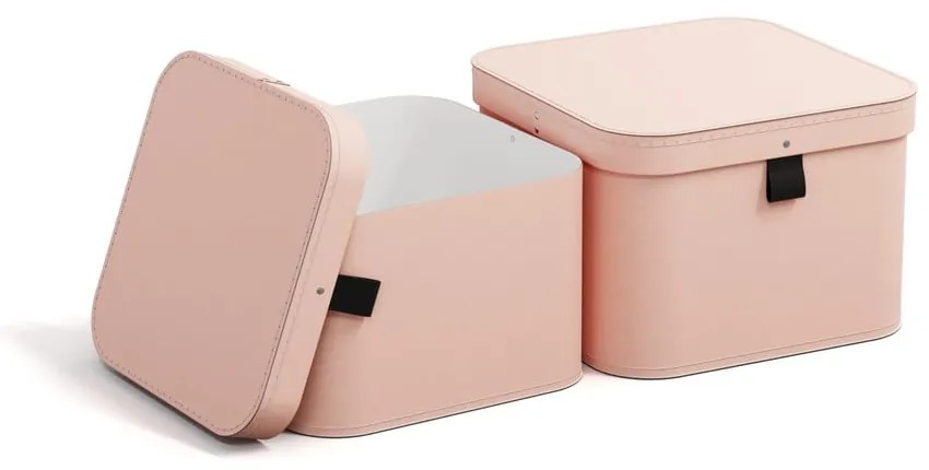 Różowe kartonowe pojemniki zestaw 2 szt. z pokrywką 28,5x28,5x19,5 cm Ludvig Paper Laminate – Bigso
