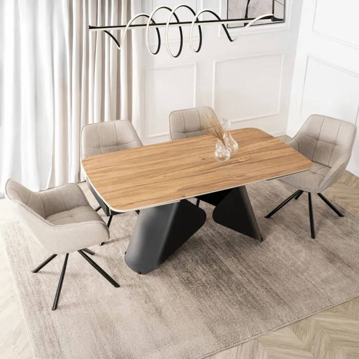 Zestaw Stół Rozkładany VERONA 160-240 cm Dąb/Czarny i 4 Krzesła PEONY 2 Beżowe