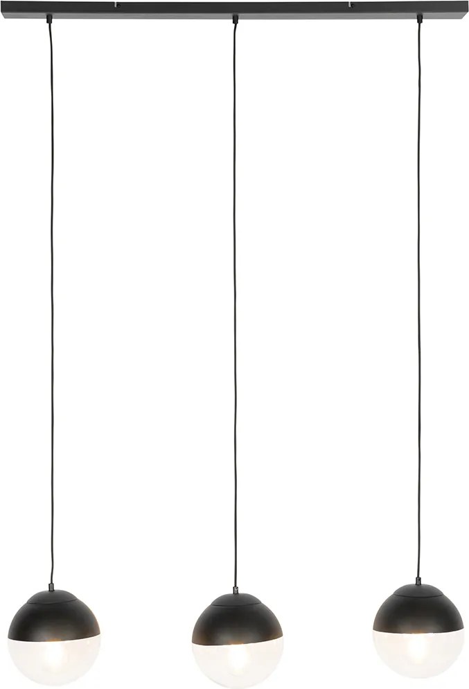 Retrowska lampa wisząca czarna z przezroczystym szklanym kloszem prostokątnym 3-światłowa - Eclipse