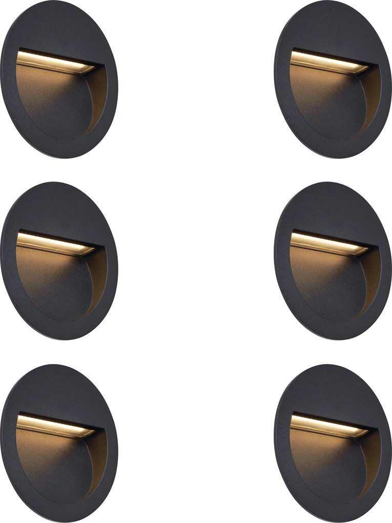 Zestaw 6 nowoczesnych lamp ściennych wpuszczanych czarnych z LED IP65 - Gem