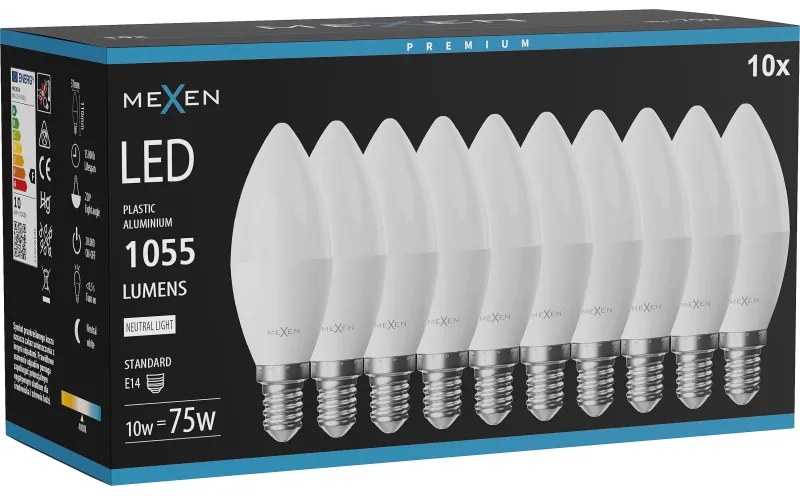 Mexen Nova 10x żarówka LED E14, C37, 10W, Neutralna - 4000K, 1055 lm - L102-E14-1040-01x10