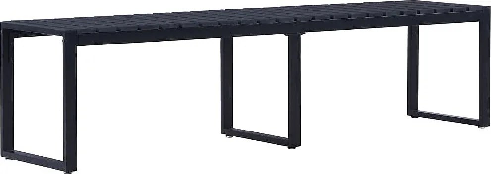 Ławka ogrodowa 180 cm czarna z płyty PS i metalową ramą, 3 miejsca, nowoczesny design bez podłokietników