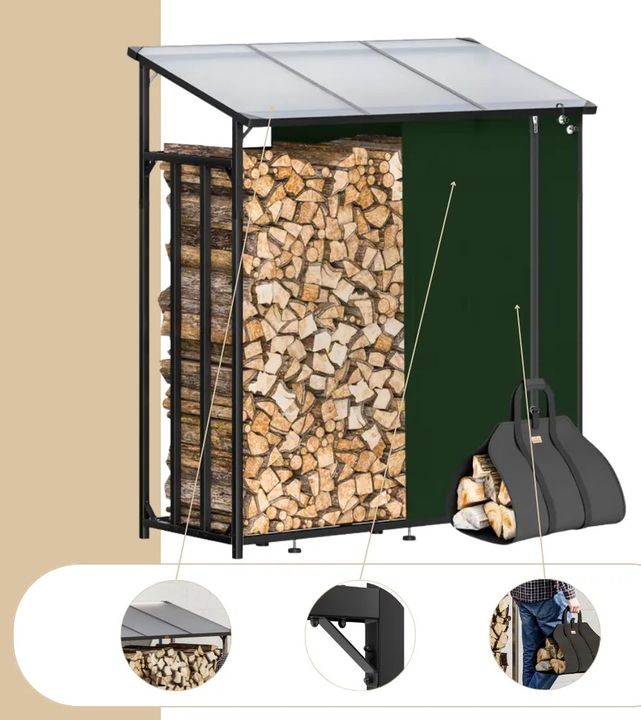Wiata na drewno opałowe CORINA, 198x163x70 cm, antracyt/zielona Gardebruk