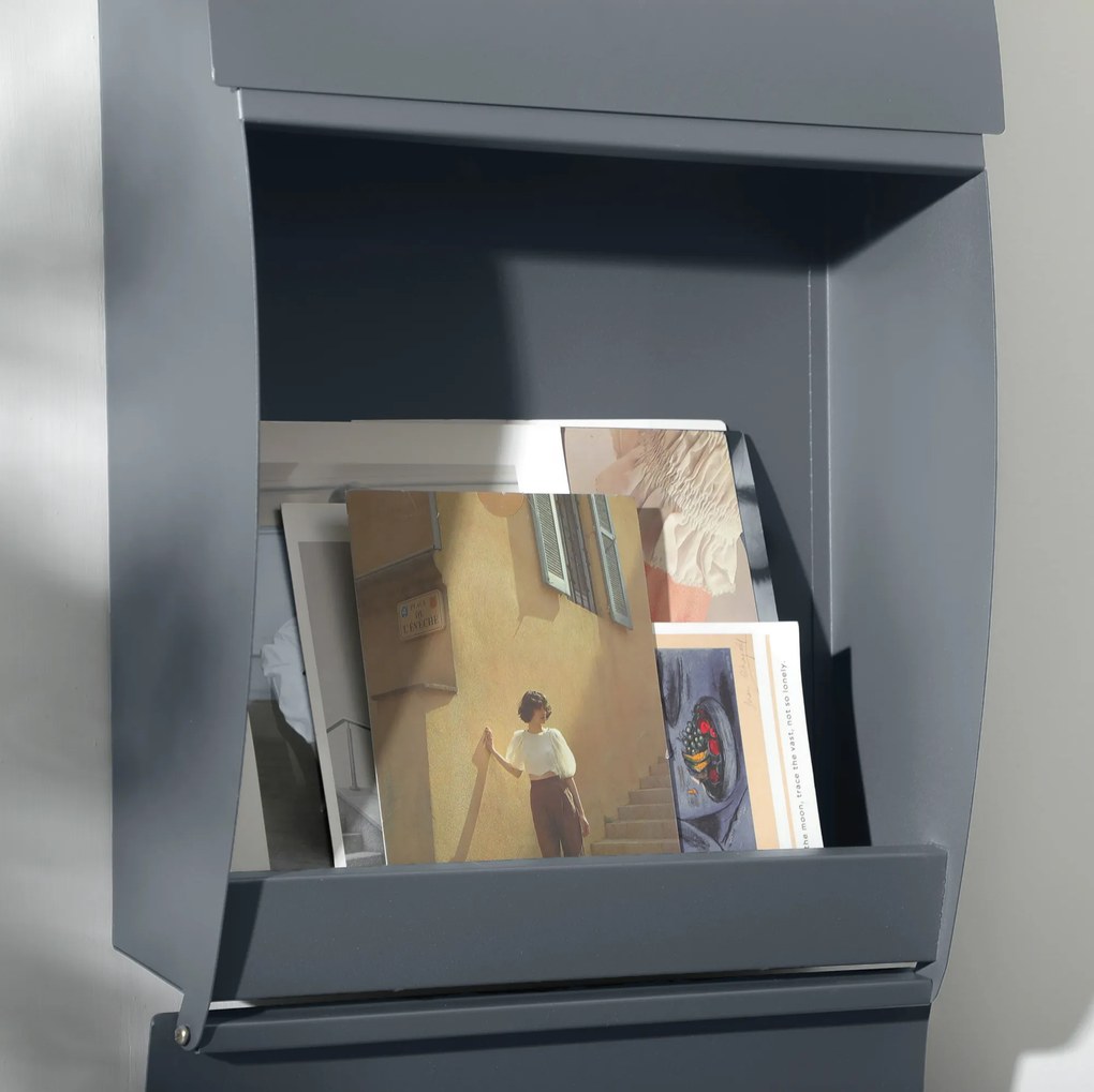 HOMCOM Skrzynka pocztowa z zamkiem, galwanizowana stal, 30 cm otwór na listy, Szara