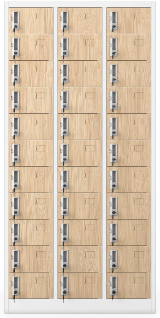 Skrytkowa szafa depozytowa OLIVER, 900 x 1850 x 450 mm, Eco Design: biała/dąb sonoma