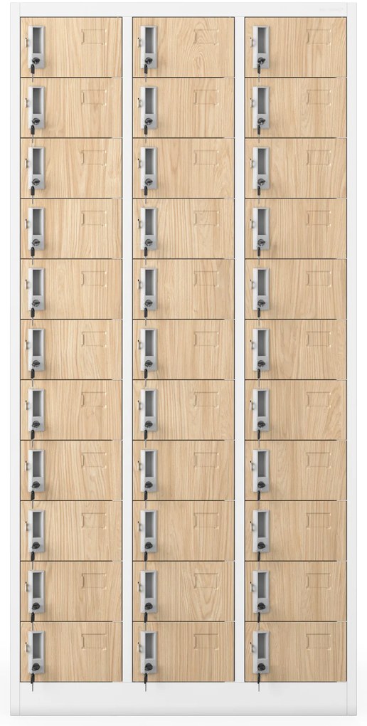 Szafka skrytkowa depozytowa 33-skrytkowa biała/dąb sonoma, 900x1850x450 mm: OLIVER Eco Design