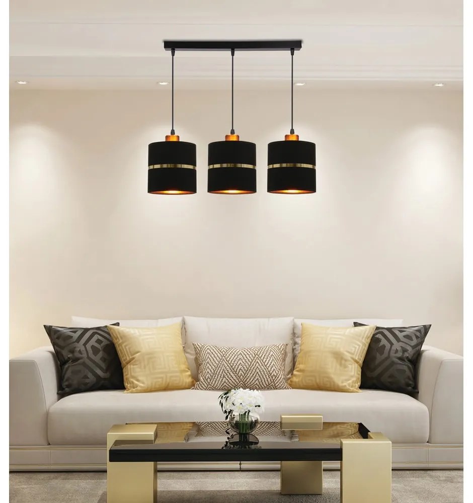 Czarna lampa wisząca z tekstylnym kloszem ø 15 cm Assam – Candellux Lighting