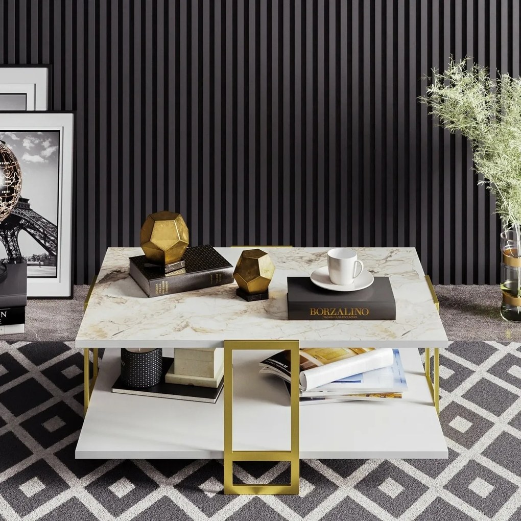Stolik konferencyjny Polka White and Gold