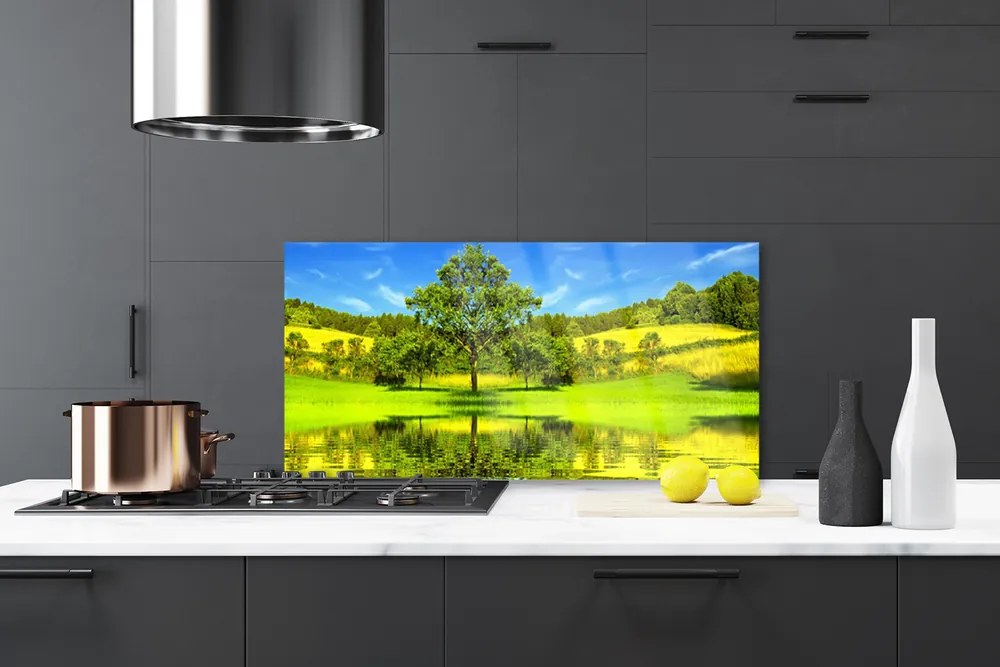 Szkło do Kuchni na Ścianę Samotne Drzewo na Polanie