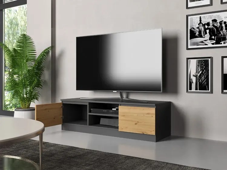 Industrialna szafka RTV antracyt + dąb artisan - Amida 3X