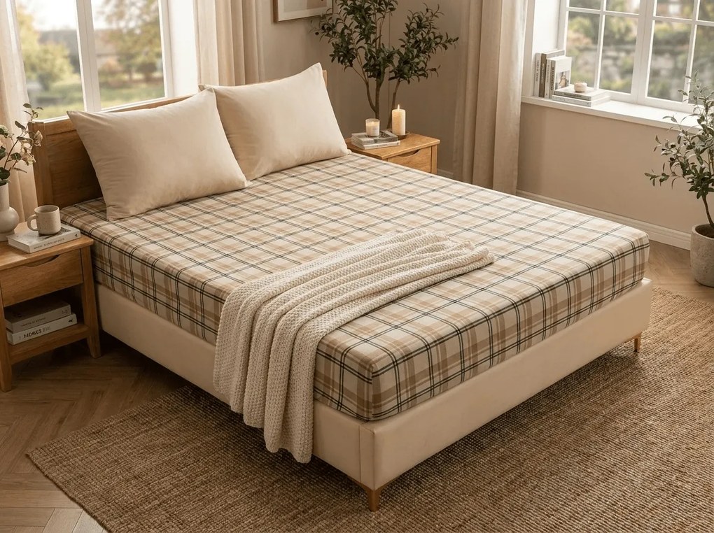 PrzytulneMieszkanie.pl Prześcieradło z mikropluszu PLAID 200x200 cm kremowe