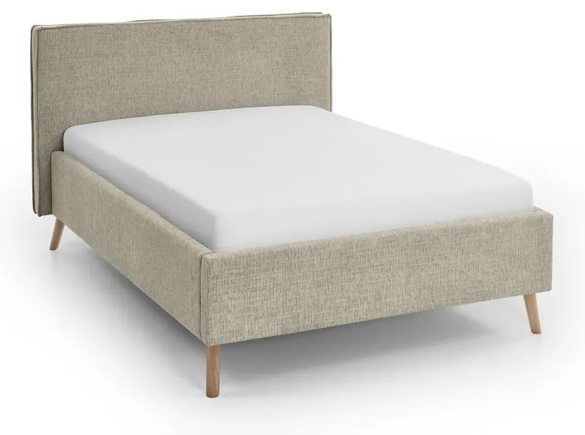 Beżowe tapicerowane łóżko dwuosobowe ze schowkiem i stelażem 140x200 cm Riva – Meise Möbel