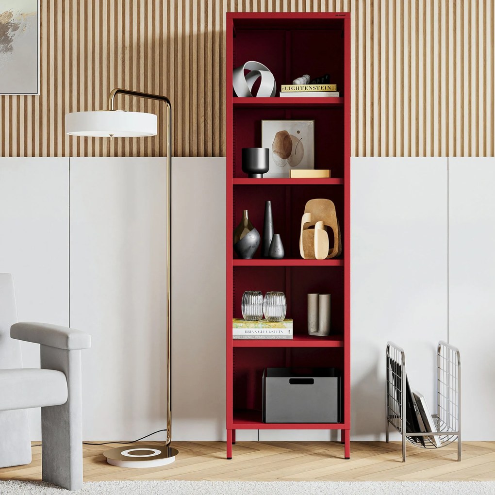 Regał na książki MARIO, 500 x 1800 x 350 mm, Modern: czerwony