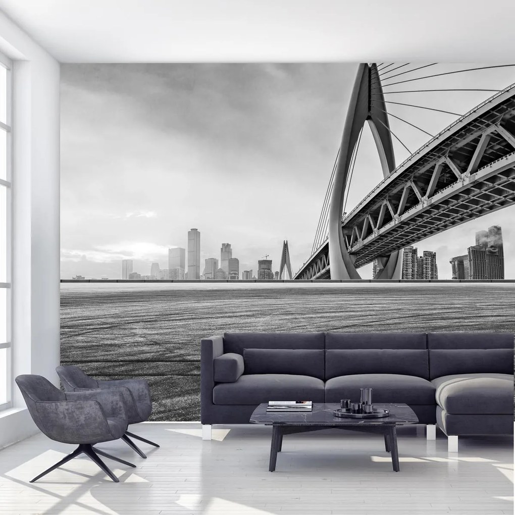 Fototapeta - Zachód Słońca w Chongqing, czarno - biała (196x136 cm)