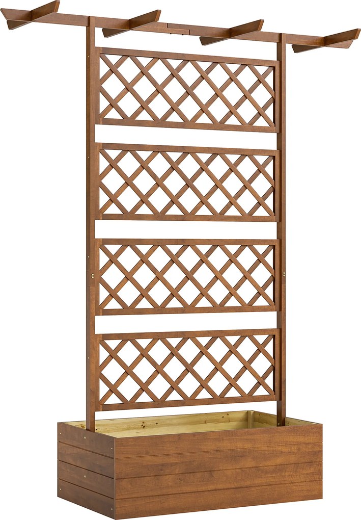 Outsunny Skrzynia na rośliny z kratą, prostokątna drewniana skrzynia na rośliny z tylną kratą dla pnączy i dachem | Aosom PL