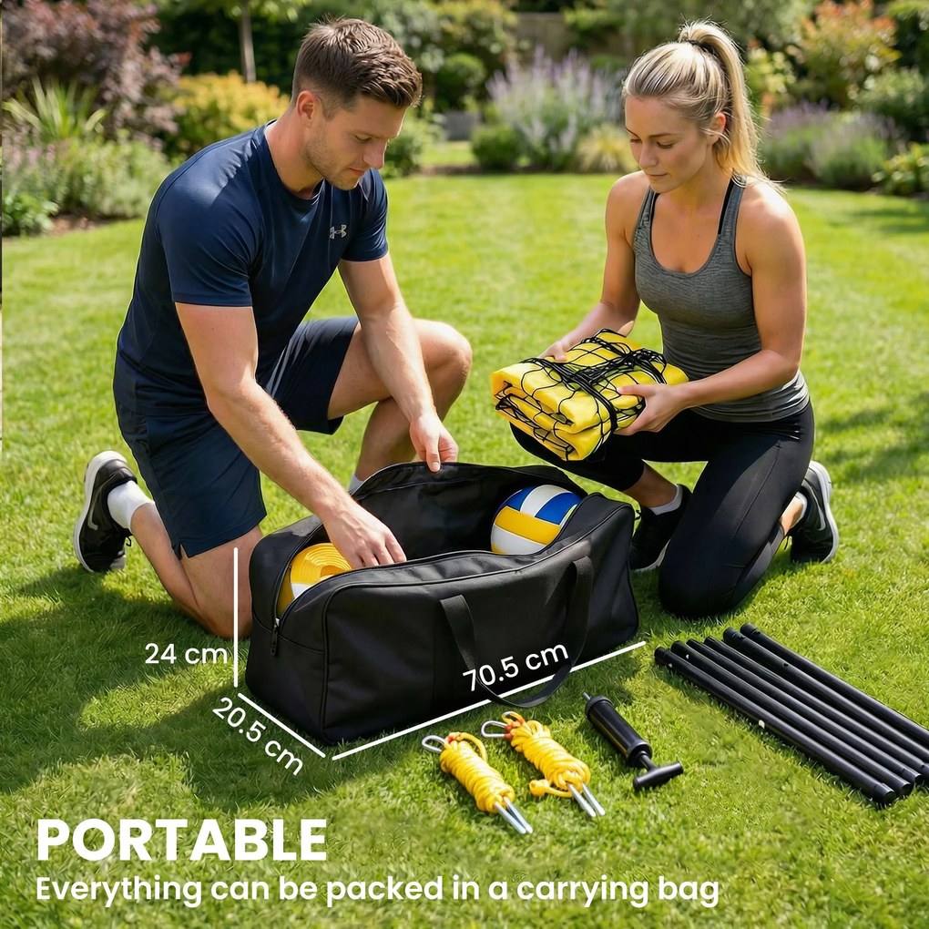 SPORTNOW Zestaw do badmintona, przenośna siatka do badmintona z regulacją wysokości, torba transportowa 950 x 100 x 248 cm, czarna | Aosom PL