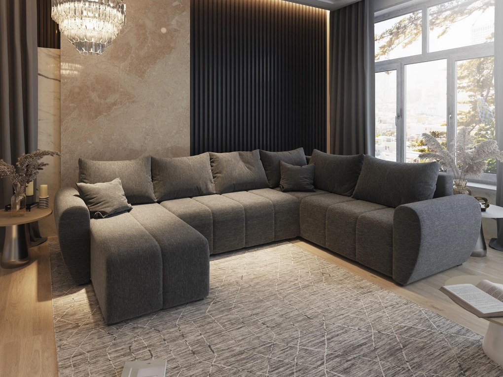 Masseno Narożnik MADISON z funkcją spania i pojemnikiem na pościel Narozniki U, Rozkładana sofa - Szary, SAWANA 05