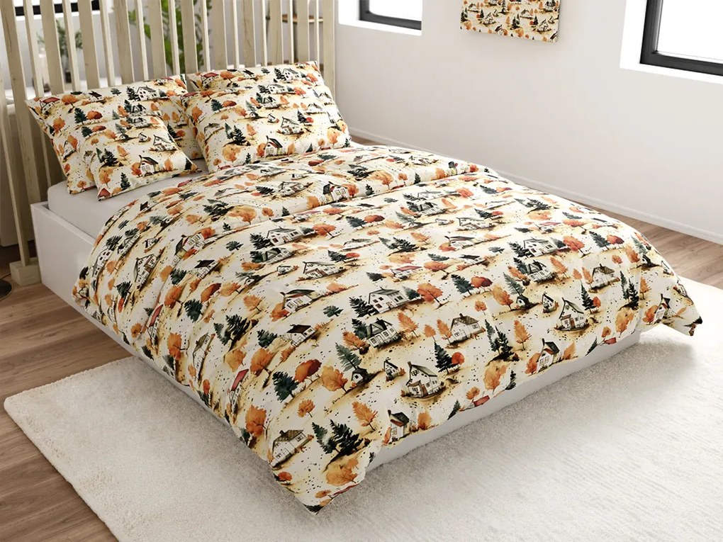 PrzytulneMieszkanie.pl PrzytulneMieszkanie.pl Bawełniana pościel AUTUMN VILLAGE kolorowa Rozmiar pościeli: 2 szt 70 x 90 cm | 200 x 220 cm