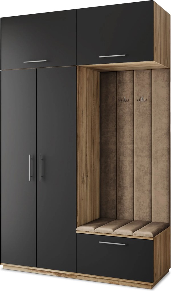 Masseno Garderoba REMA 150/240/60 cm Nowoczesna Szafa do Przedpokoju Dąb wotan, MONOLITH 09 (Beżowy)