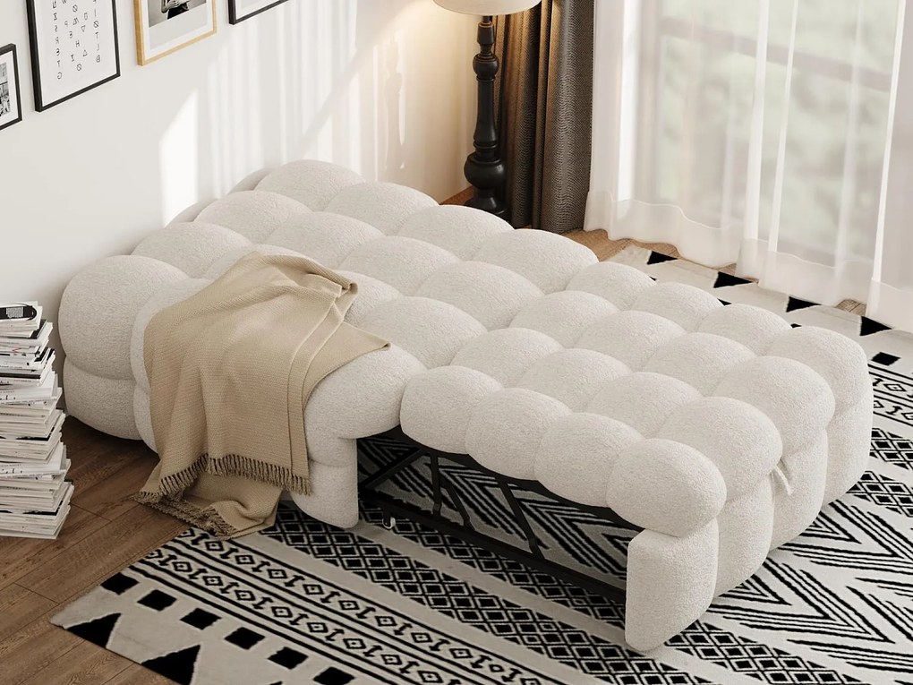 Łóżko rozkładane pikowane - Otomana 2 w 1 - Składana kanapa - Łóżko pojedyncze - Beżowy