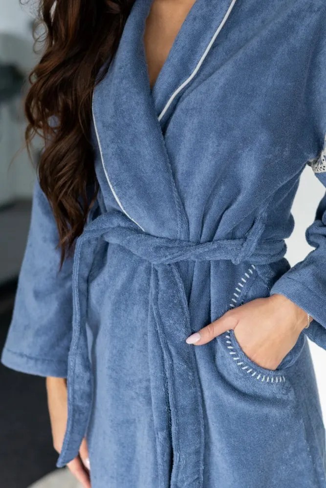 Krótki damski szlafrok VIVIAN L Niebieski