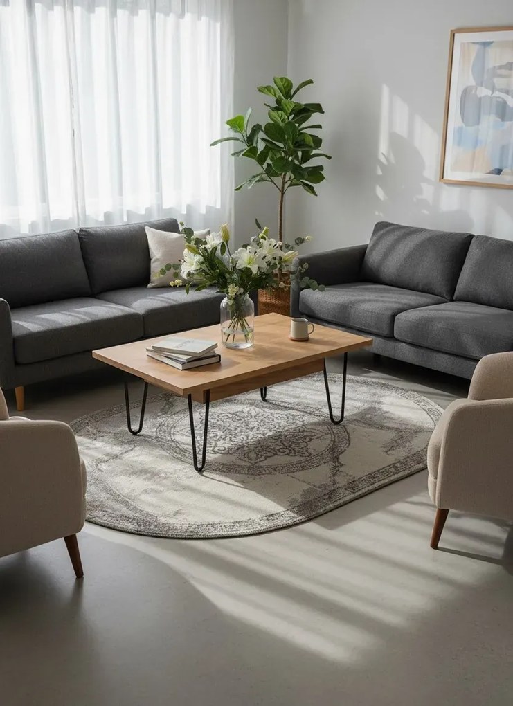 Szary owalny dywan rozeta N7-N80