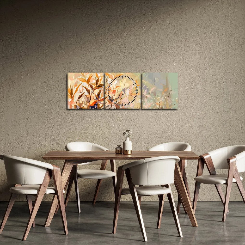 Obraz - Malowane rośliny (z zegarem) (90x30 cm)
