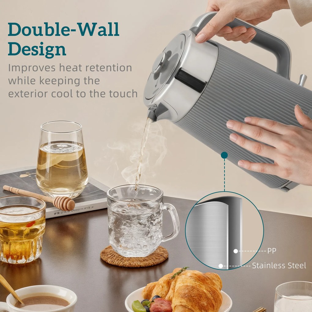 HOMCOM Czajnik 2200 W, 1,7 l z funkcją szybkiego gotowania, filtrem kamienia i tosterem na 4 kromki z 7 poziomami zarumienienia, szary | Aosom PL