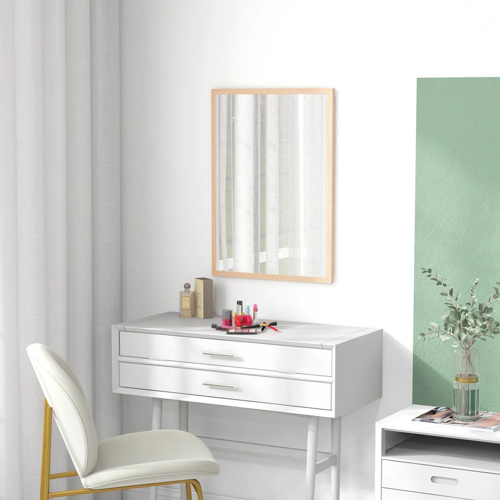 HOMCOM Lusterko ścienne, 50 x 70 cm, ramka w optyce drewna, łatwy montaż, w zestawie śruby