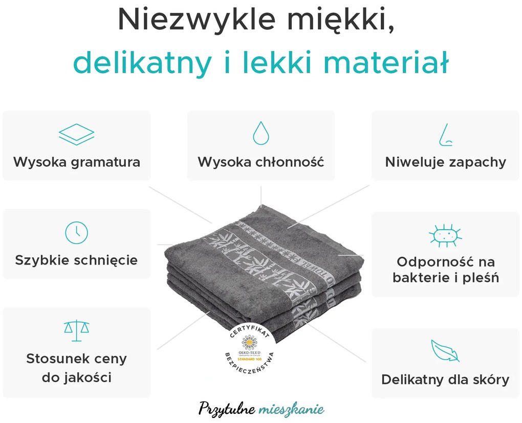 2x ręcznik BAMBOO 70x140 cm fioletowy, 70% włókno bambusowe | 30% bawełna