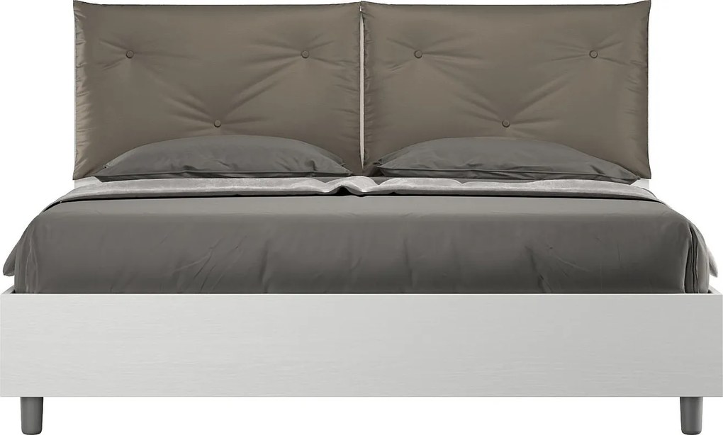 Łóżko wyposażone w stelaż z listwami z pojemnikiem 160x200 Frassino biała poduszkami sztucznej skóry cappuccino Egos Appia