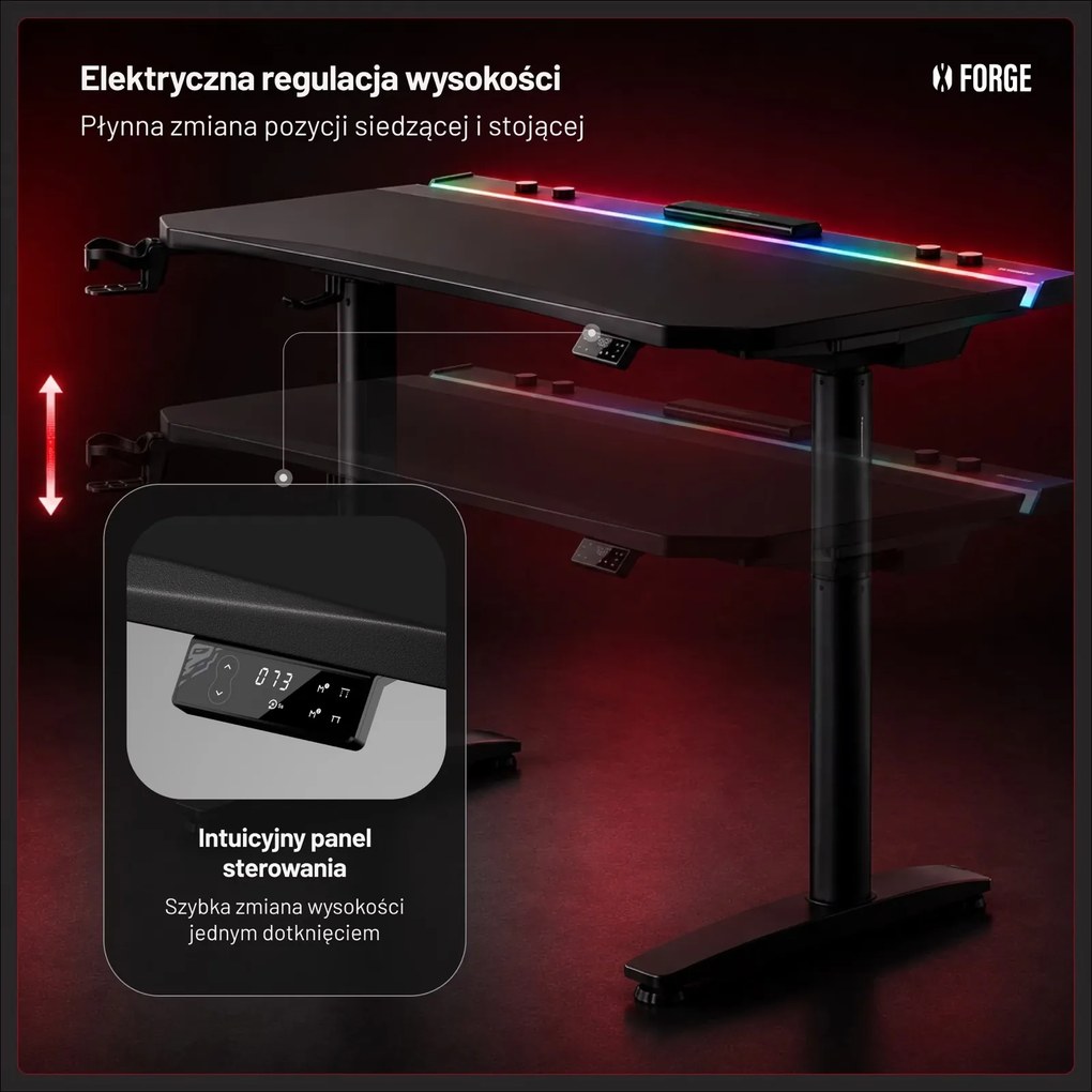 Elektryczne biurko dla graczy RGB Diablo X-Forge, 140x70 cm, czarne