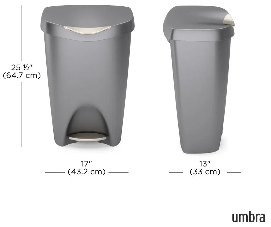 Szary plastikowy kosz na śmieci z pedałem 50 l Brim – Umbra