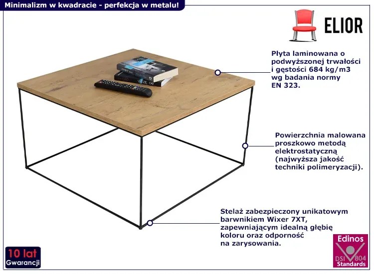 Kwadratowy stolik kawowy w stylu loft dąb lancelot - Otax 4X